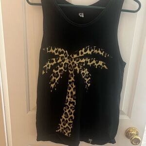 BLVD Black Tank Top with Leopard Palm Design